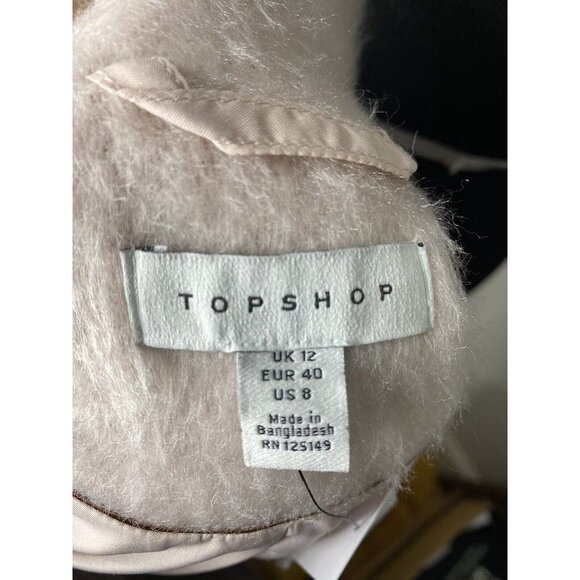 Topshop Womens 8 Pink Long‎ Sleeve Collared Fuzzy One Button Lined Jacket Coat - Picture 8 of 12